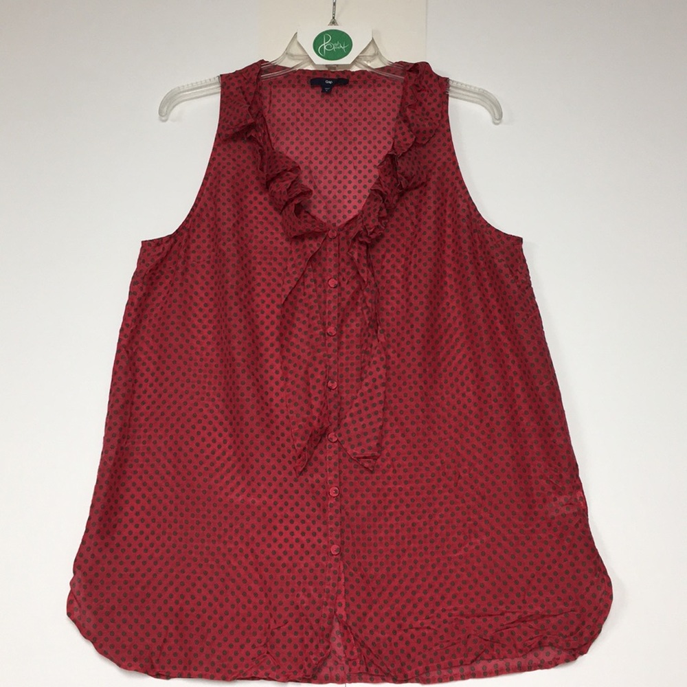 Red Ruffled Neck Tank/Blouse from Gap, Size M